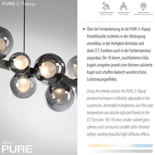 Paul Neuhaus LED Pendelleuchte PURE E-Popup platin (grau) elektrisch