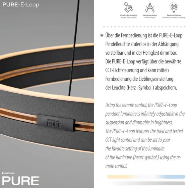 Paul Neuhaus LED Pendelleuchte PURE E-Loop oak/ black pearl elektrisch