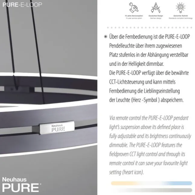 Paul Neuhaus LED Pendelleuchte PURE E-Loop mystic grey (grau) elektrisch