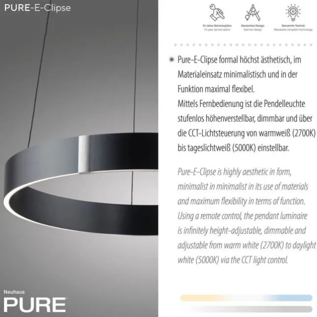 Paul Neuhaus LED Pendelleuchte PURE E-Clipse mystic grey (grau) elektrisch