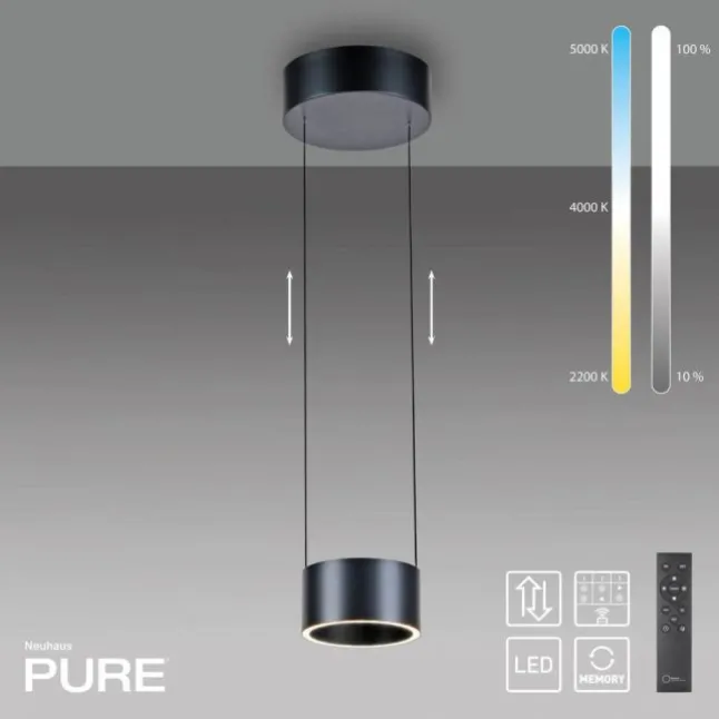 Paul Neuhaus LED Pendelleuchte PURE Clipse, platin (grau), Fernbedienung, Comfort Lift, Memoryfunktion