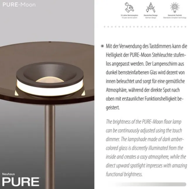 Paul Neuhaus LED Stehleuchte Pure Moon bronce Touchdimmer Amberfarben