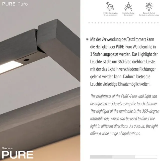 Paul Neuhaus LED Wandleuchte PURE Puro platin Touchdimmer