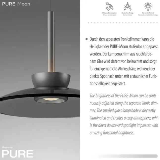 Paul Neuhaus Pendelleuchte PURE Moon platin (grau) höhenverstellbar dimmbar