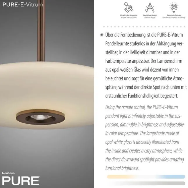 Paul Neuhaus Pendelleuchte PURE E-Vitrum dark-metal brown elektrisch