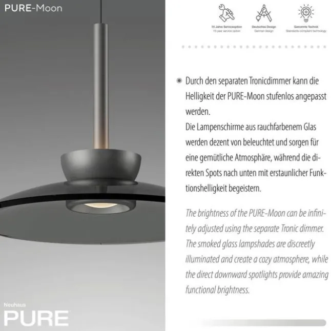 Paul Neuhaus Pendelleuchte PURE Moon platin (grau) höhenverstellbar 3-flammig