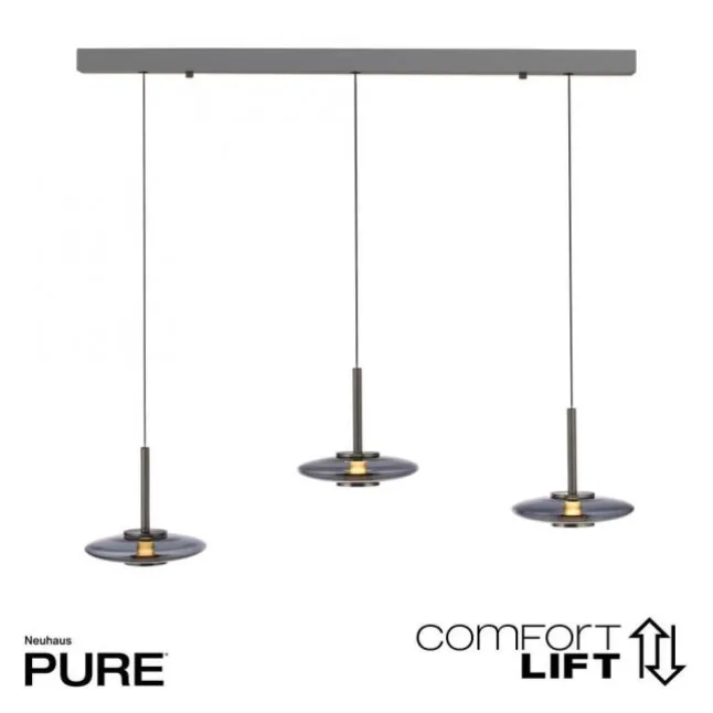 Paul Neuhaus Pendelleuchte PURE Vitrum 3 flammig platin (grau) Comfort Lift