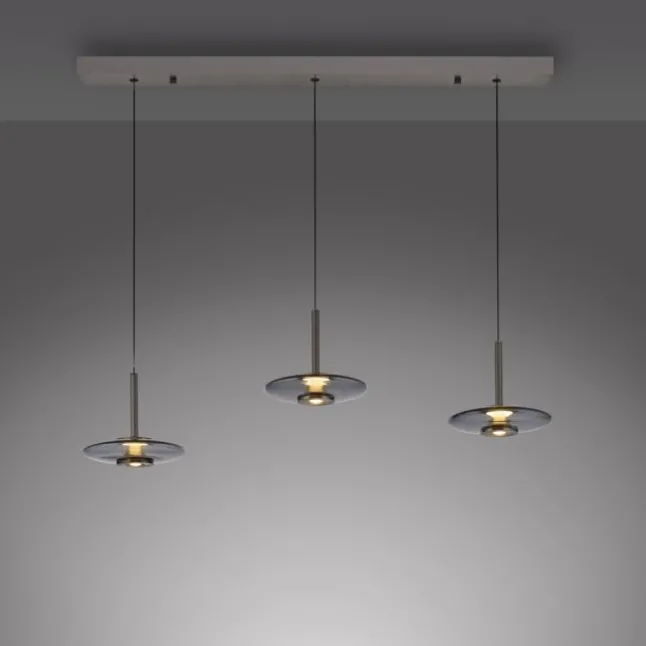 Paul Neuhaus Pendelleuchte PURE Vitrum 3 flammig platin (grau) Comfort Lift