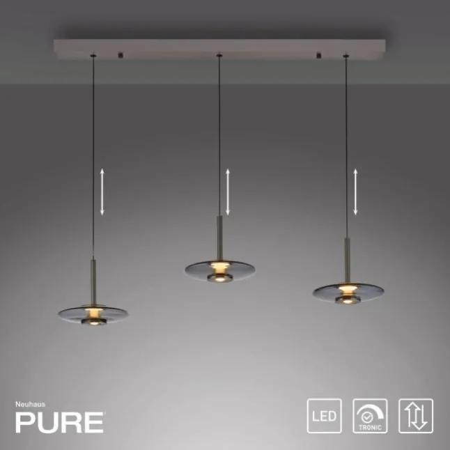 Paul Neuhaus Pendelleuchte PURE Vitrum 3 flammig platin (grau) Comfort Lift