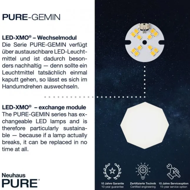 Paul Neuhaus PURE Gemin LED Stehleuchte aluminium gebürstet Schnurschalter