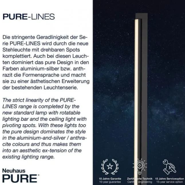 Paul Neuhaus PURE Lines Floor LED Stehleuchte graphite dimmbar drehbar Schalter