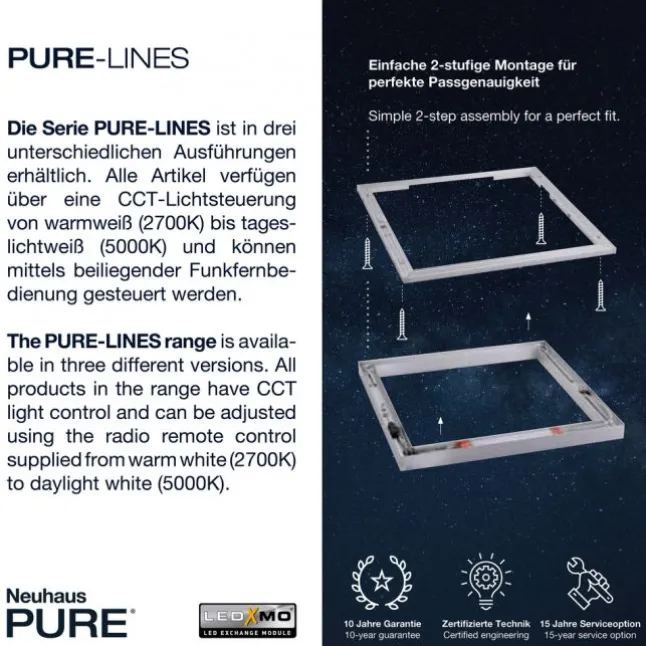 Paul Neuhaus PURE Lines Square LED Deckenleuchte diamond (alu) 55x55cm dimmbar