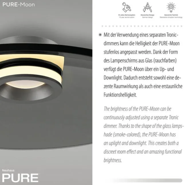 Paul Neuhaus PURE Moon Deckenleuchte platin (grau) dimmbar Wohnzimmer Küche
