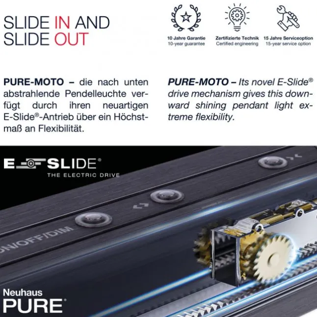 Paul Neuhaus PURE Moto e-SLIDE® imperial gold elektrisch ausfahrbar Pendelleuchte