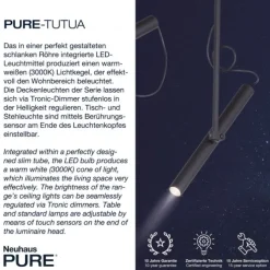 Paul Neuhaus PURE Tutua LED Stehleuchte schwarz dimmbar kurzer Leuchtenkopf