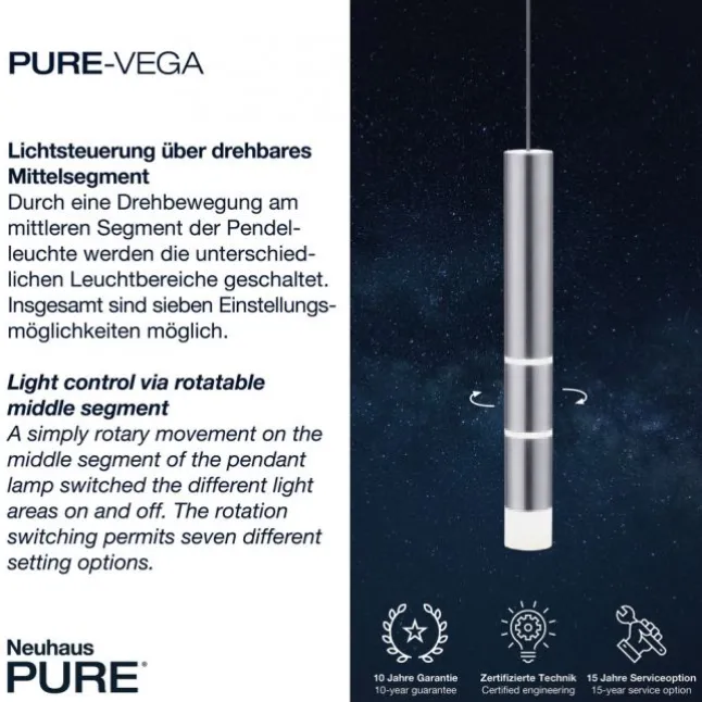 Paul Neuhaus PURE Vega LED Pendelleuchte aluminium 1 flammig mit Lichtmodi