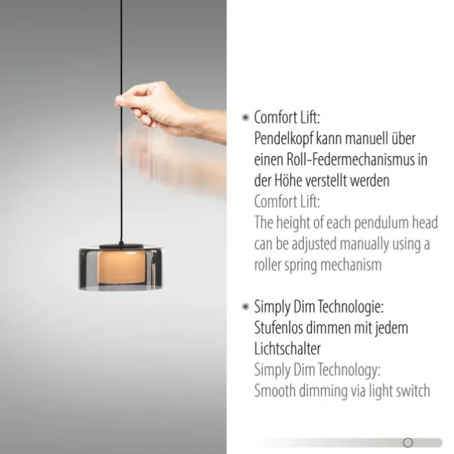 Pendelleuchte LED RIKA 3 flammig schwarz Comfort Lift Simply Dim