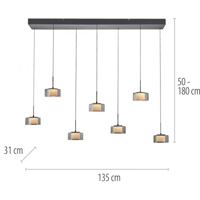 Pendelleuchte LED RIKA 7 flammig schwarz Comfort Lift Simply Dim