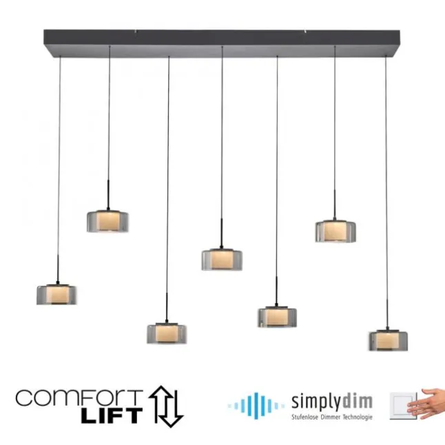 Pendelleuchte LED RIKA 7 flammig schwarz Comfort Lift Simply Dim