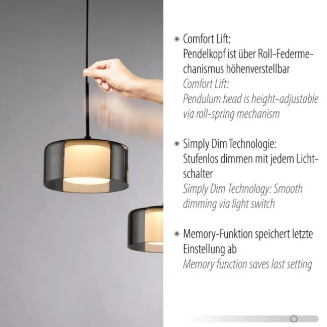 Pendelleuchte LED RIKA 7 flammig schwarz Comfort Lift Simply Dim