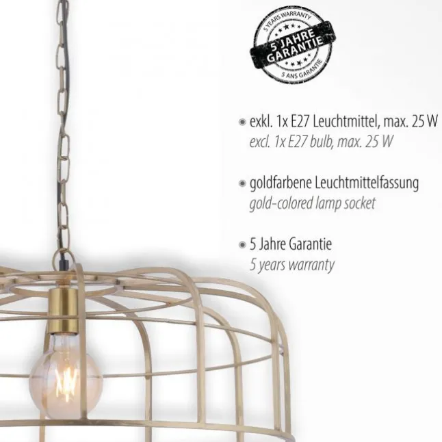 Pendelleuchte, messing-matt, E27 Fassung, schicker Retrolook