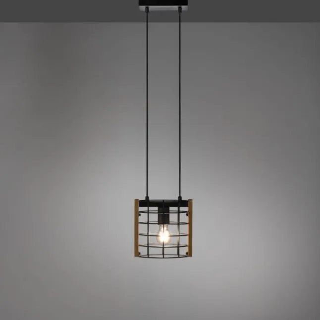 Pendelleuchte schwarz Industrial Style Holz Metall