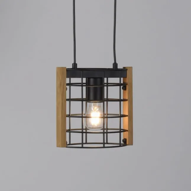Pendelleuchte schwarz Industrial Style Holz Metall