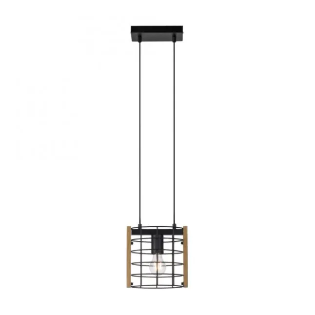 Pendelleuchte schwarz Industrial Style Holz Metall