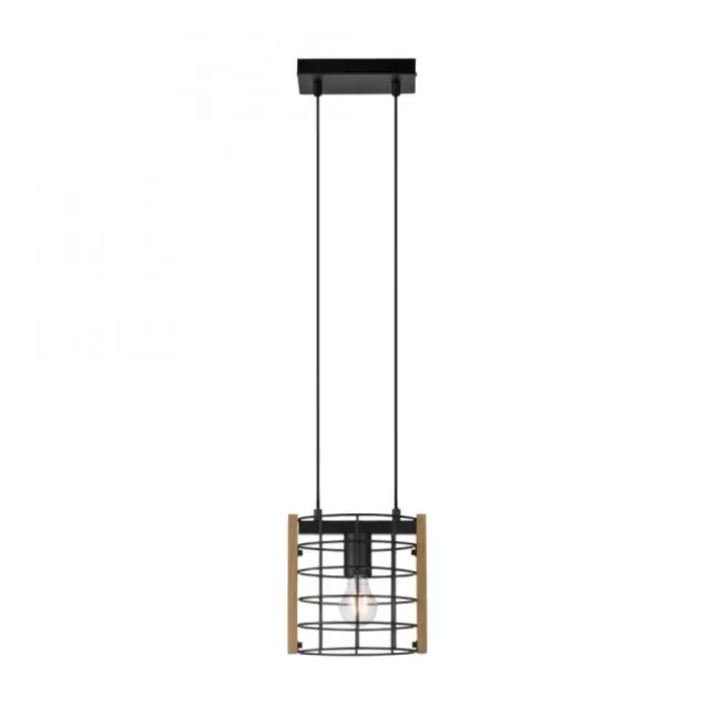 Pendelleuchte schwarz Industrial Style Holz Metall