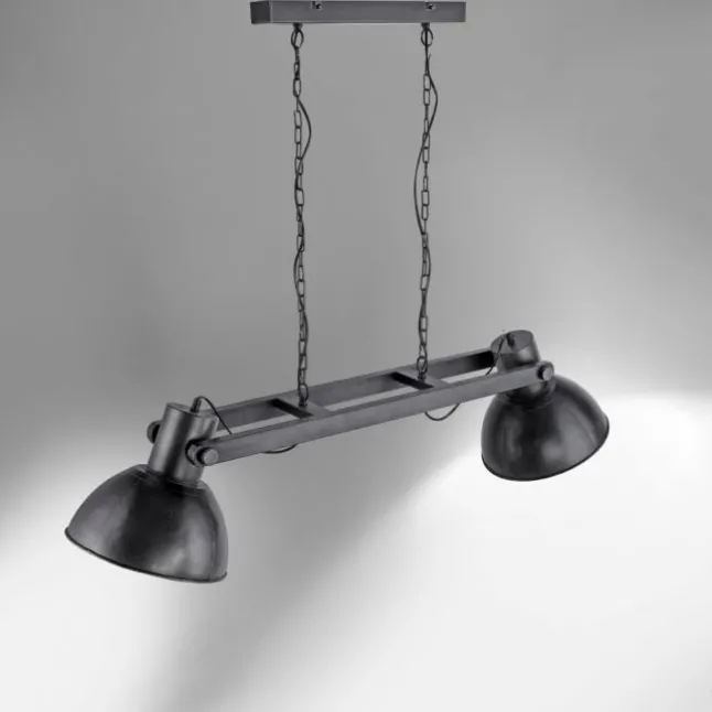 Pendelleuchte, 2 x E27, metallic-schwarz, Retro+Industrial Stil,