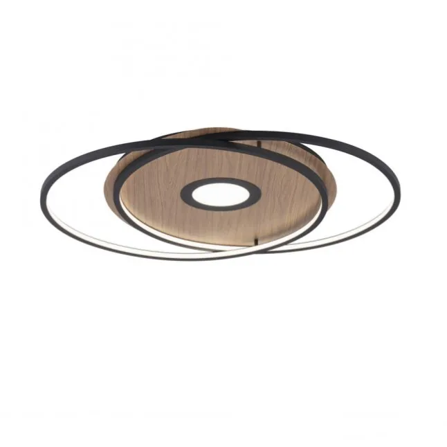 Q-AMIRA, LED-Deckenleuchte, Holzdekor, Stahl, CCT, dimmbar, Smart Home
