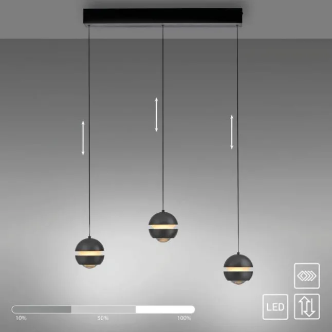 Schöner Wohnen-Kollektion LED Pendellechte, schwarz, 3-flammig, Lift