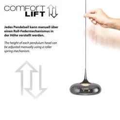 Schöner Wohnen-Kollektion LED Pendelleuchte POSH, grau, dimmbar, Comfort Lift