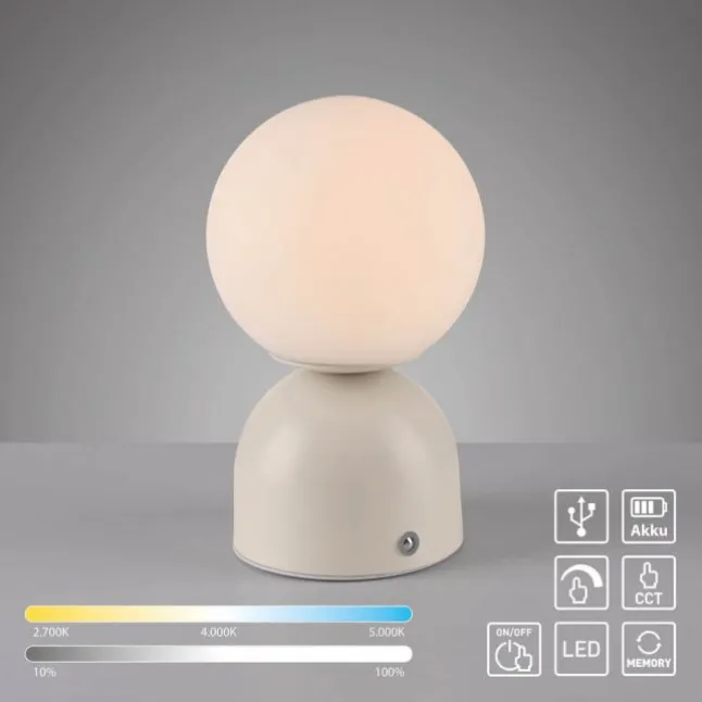Schöner Wohnen-Kollektion LED Akku Tischleuchte RUDI, Sandfarben, USB Ladekabel