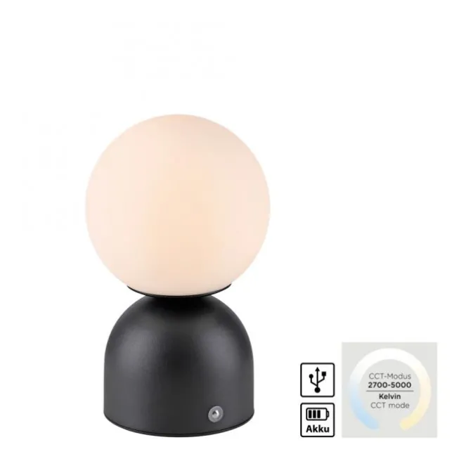 Schöner Wohnen-Kollektion LED Akku Tischleuchte RUDI, schwarz, USB-Ladekabel