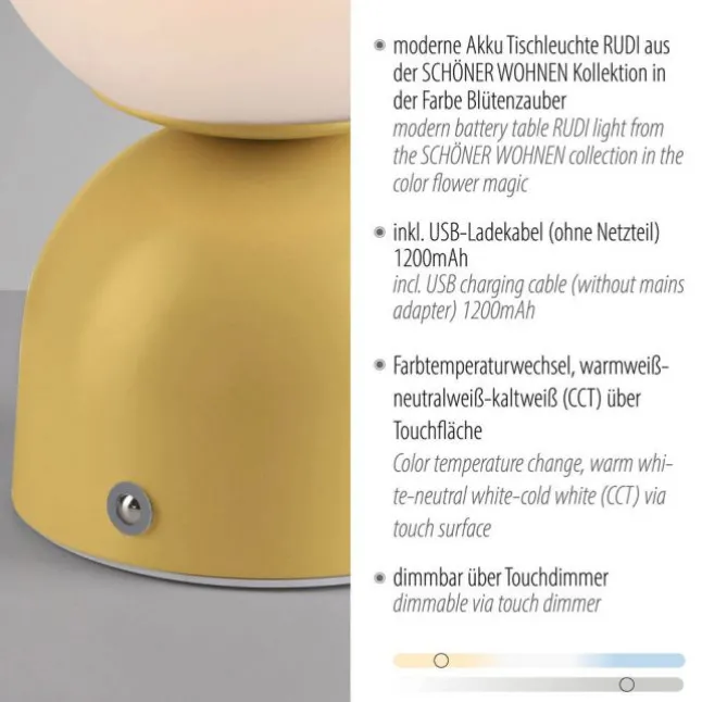 Schöner Wohnen-Kollektion LED Akku Tischleuchte RUDI, Blütenzauber, USB