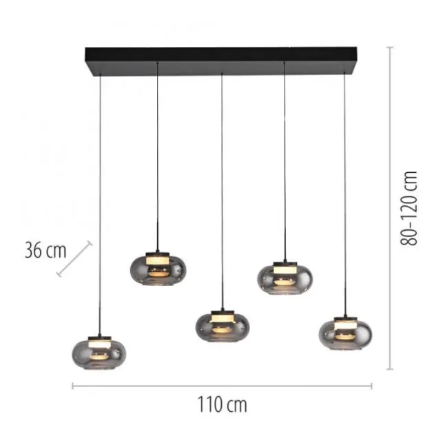 Schöner Wohnen-Kollektion Pendelleuchte SIA schwarz, 5-flammig, Rauchglas, dimmbar