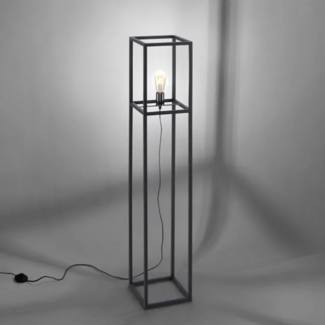 Stehleuchte, schwarz, Retro-Stil, moderne Cage-Optik, inkl. Fußschalter