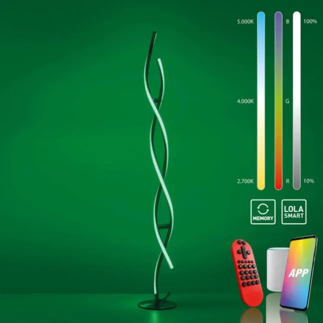Stehleuchte, stahlfarben, RGB, Fernbedienung, dimmbar, App